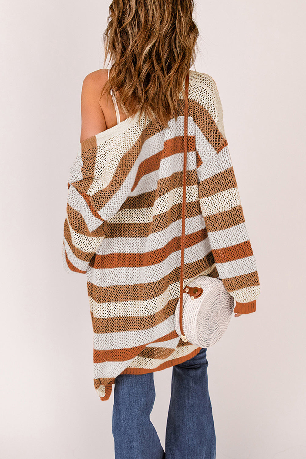 Women's Knit Cardigan with Brown Striped
