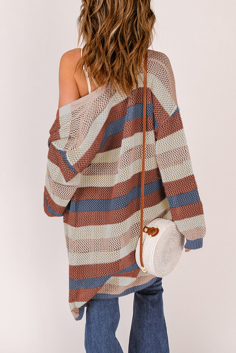 Women's Knit Cardigan Featuring Blue Striped