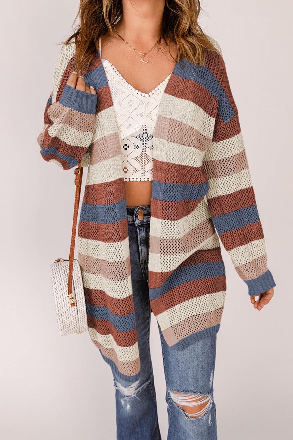 Women's Knit Cardigan Featuring Blue Striped