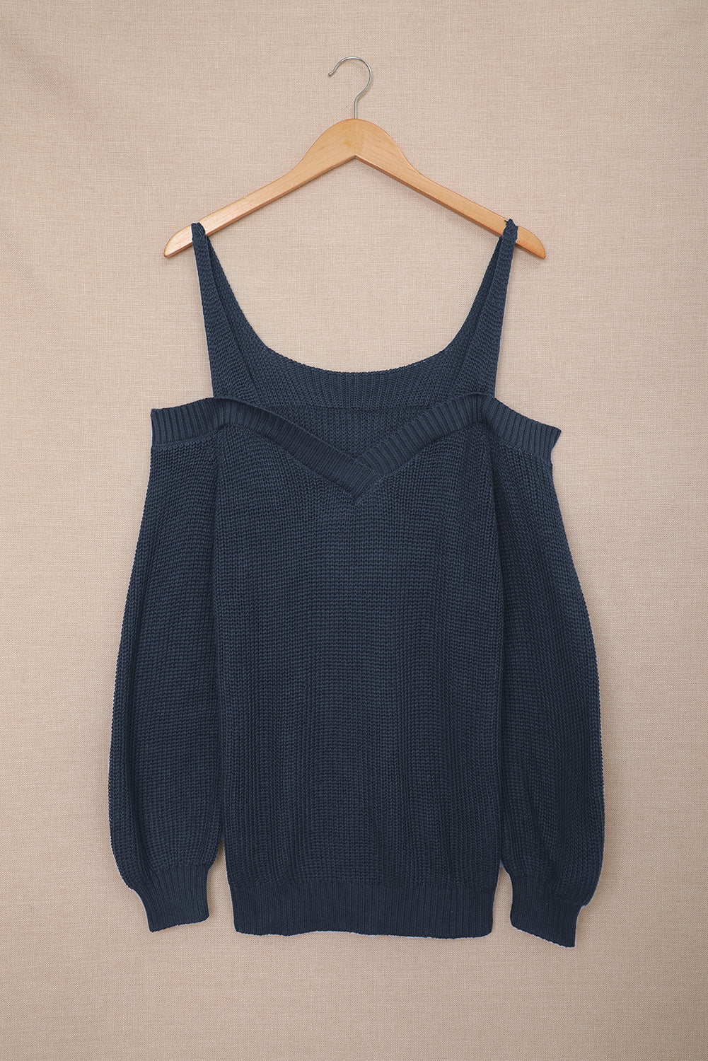 Women's Sweater Featuring Fashion Dark Blue Dew Shoulder Juliette Knitted