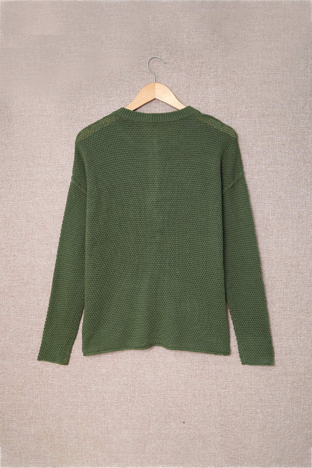 Women's Slits with Women's Green Henley Pullover Dropped-Shoulder Sweater with