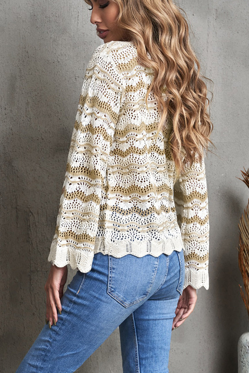 Women's Sweater with Crochet Wavy Stripe
