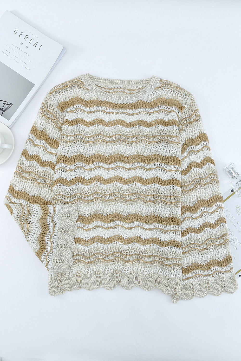 Women's Sweater with Crochet Wavy Stripe