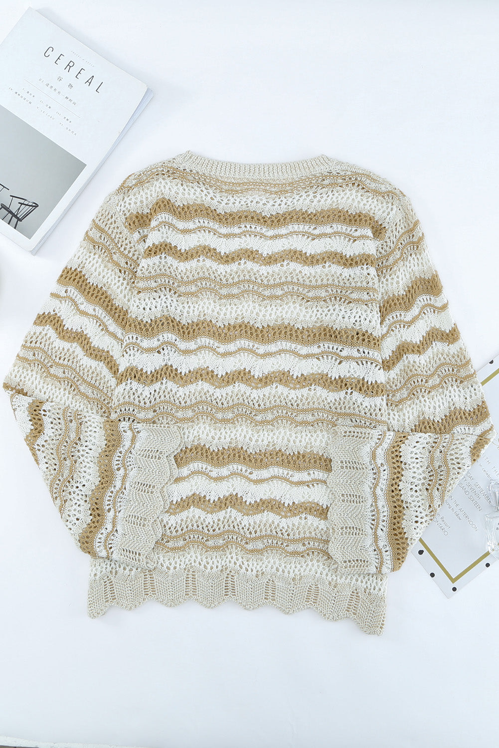 Women's Sweater with Crochet Wavy Stripe
