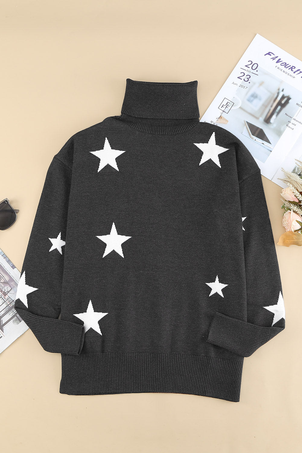 Women's Sweater with Star Print Turtleneck