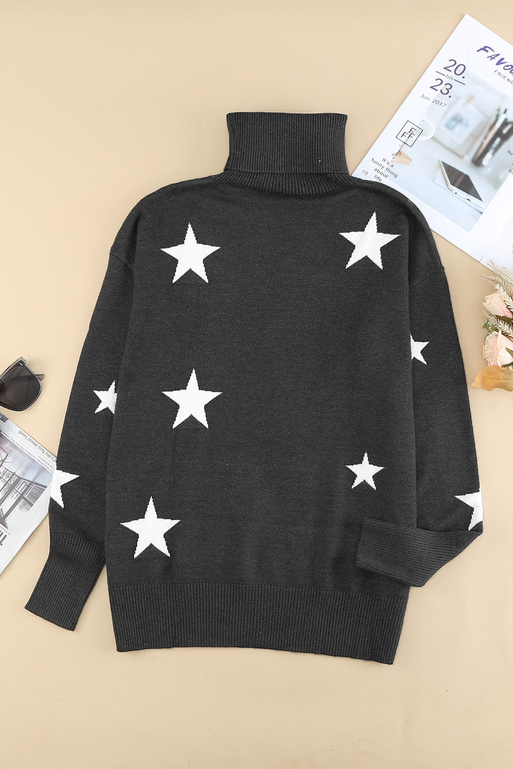 Women's Sweater with Star Print Turtleneck