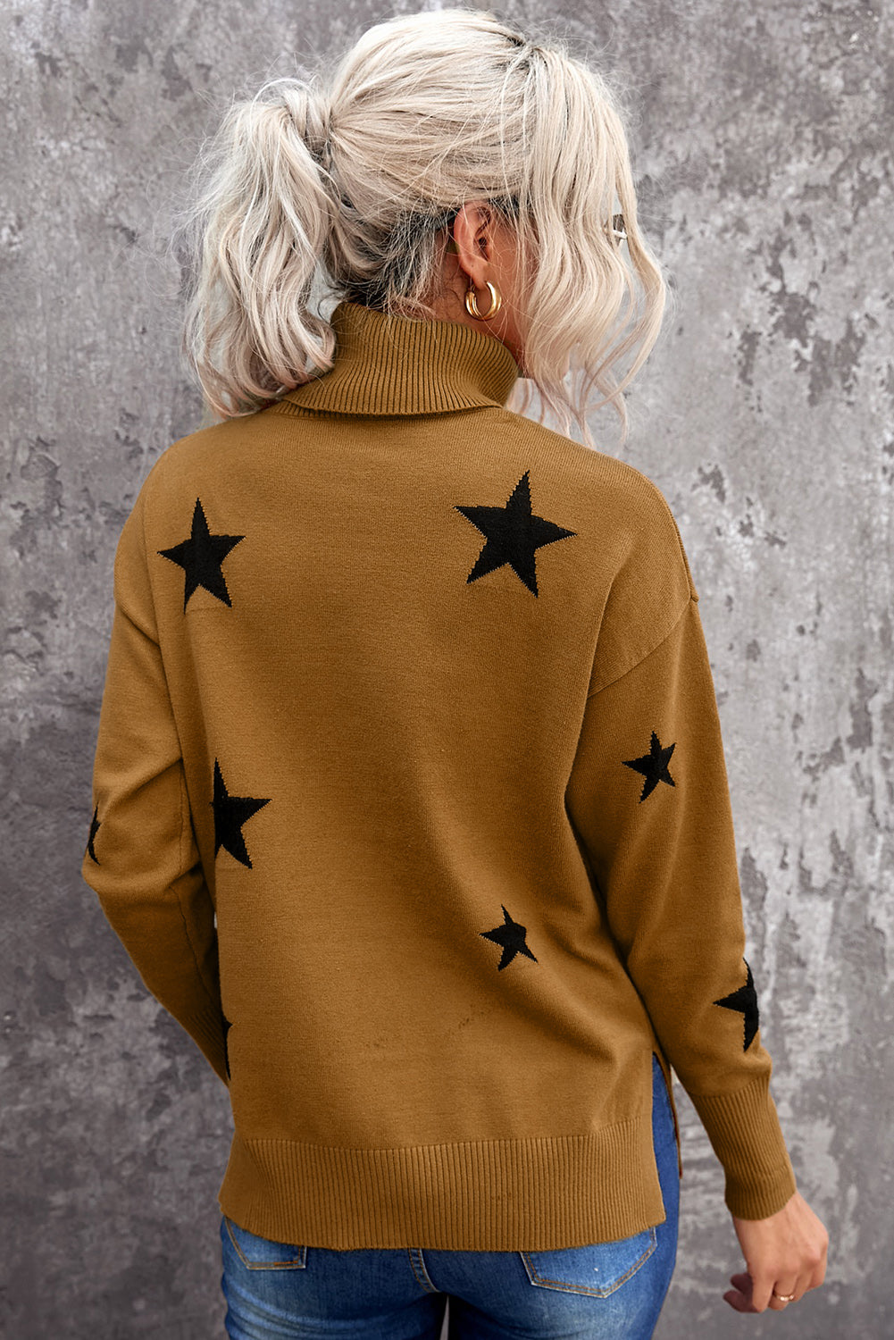 Women's Sweater with Star Print Turtleneck