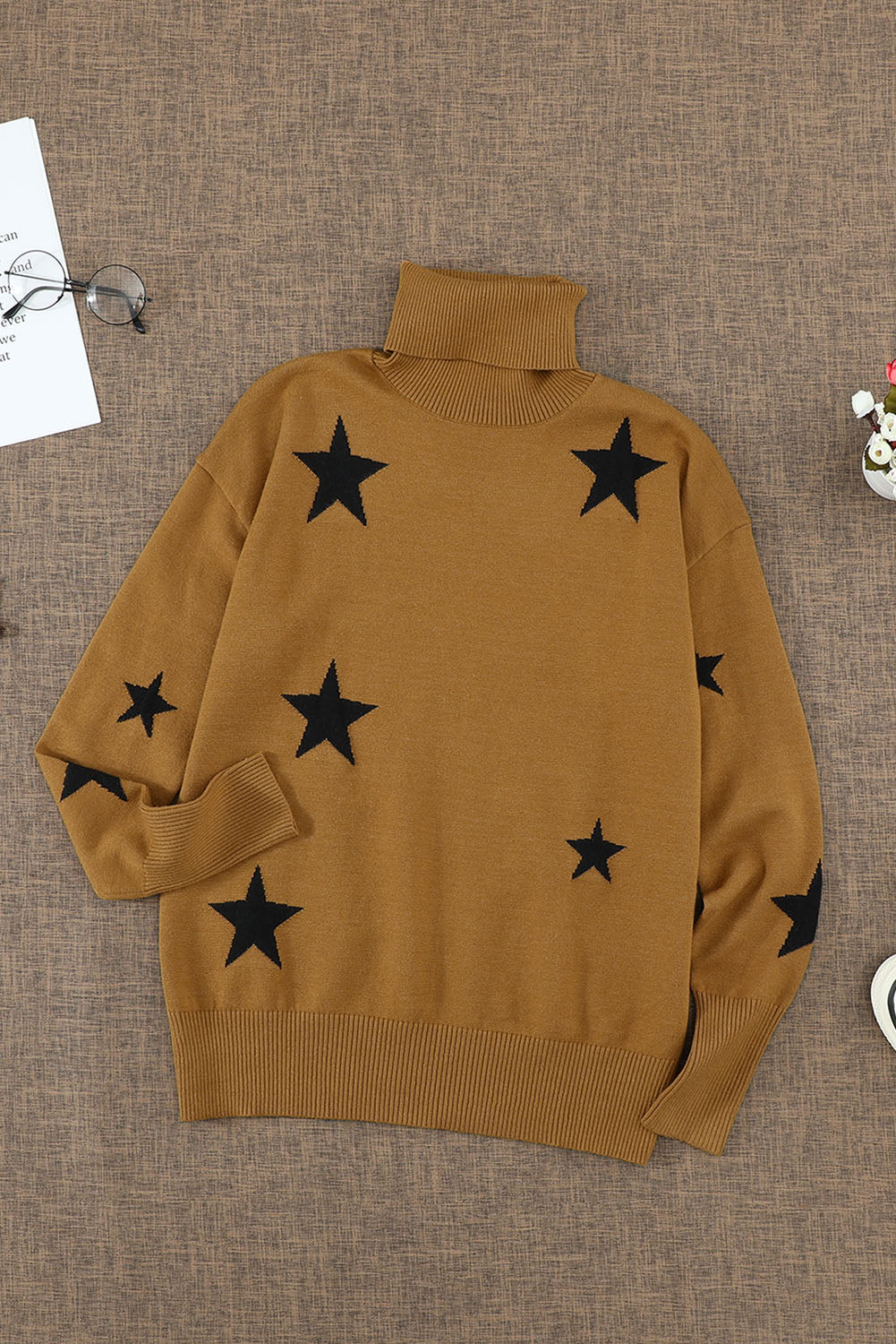 Women's Sweater with Star Print Turtleneck