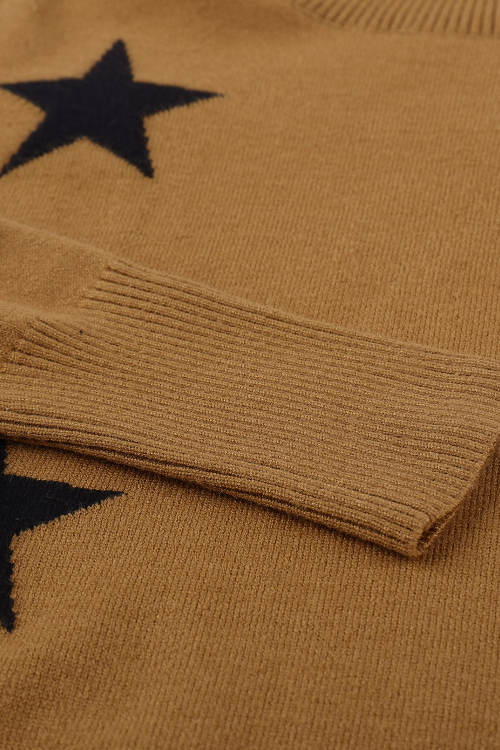 Sweater for Women Winter Khaki Turtleneck Dropped Sleeve Star Print