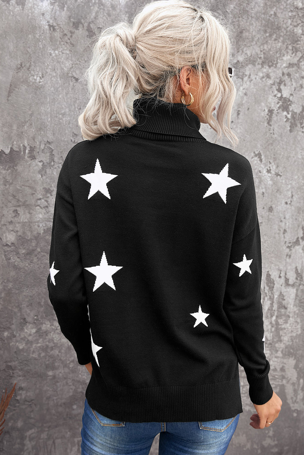 Women's Sweater with Star Print Turtleneck