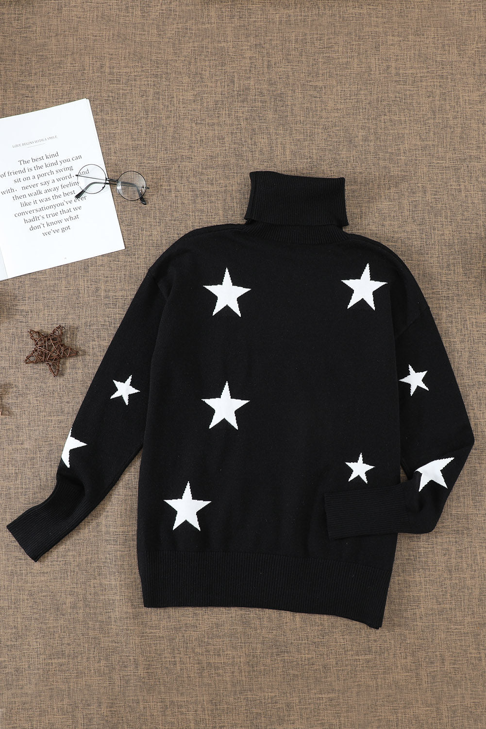 Women's Sweater with Star Print Turtleneck