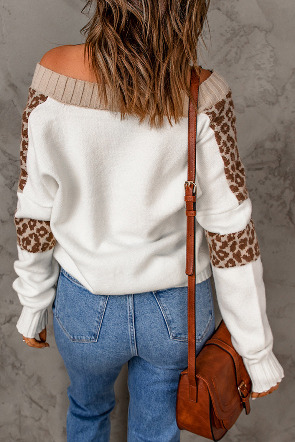 Pullover Sweater for Women Leopard-Print Off Shoulder