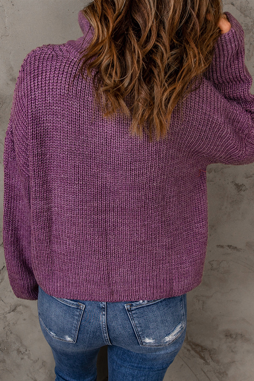 Women's Purple Zipped Turtleneck Sweater