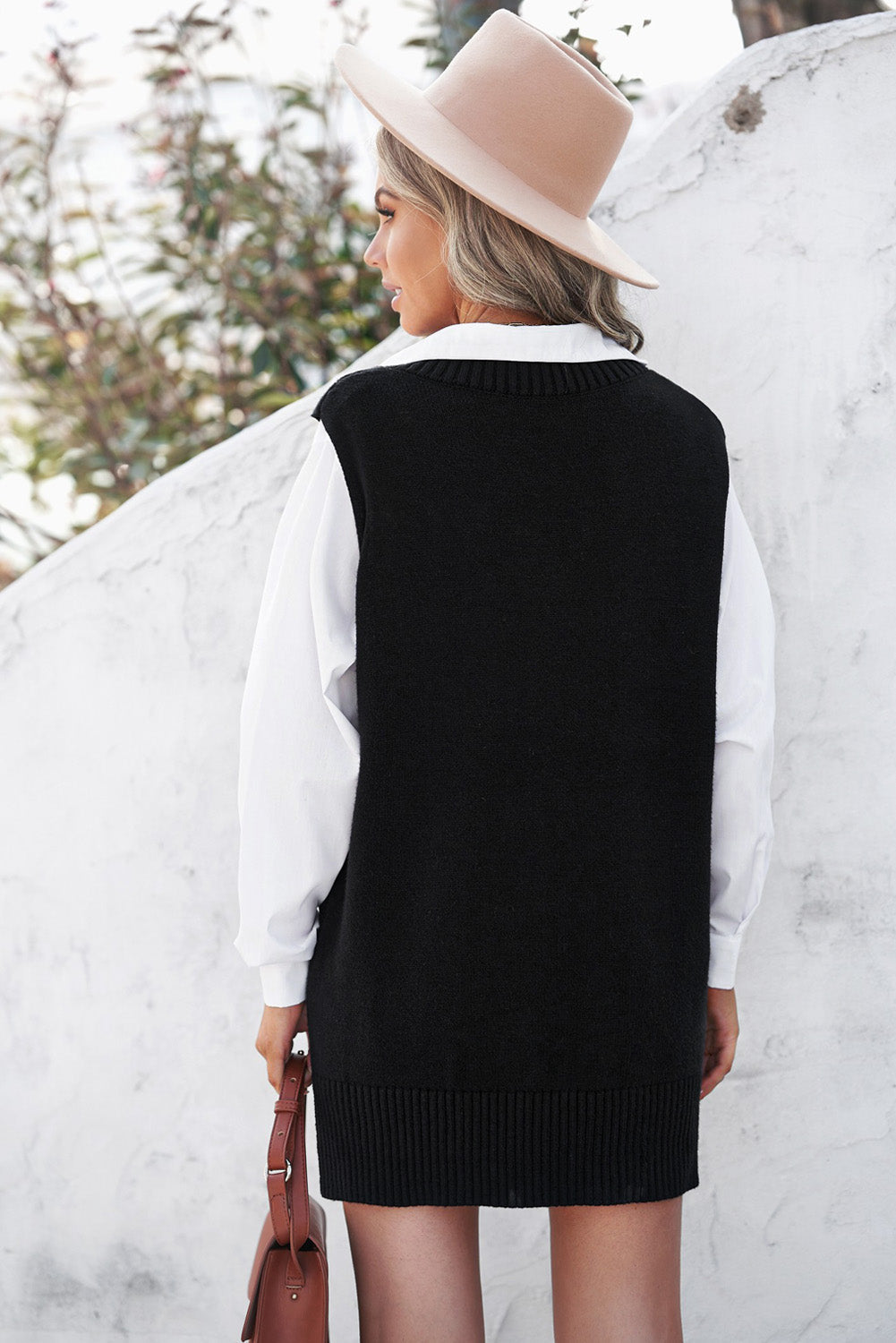 Women's Sweater with Black Knitted Pullover Vest