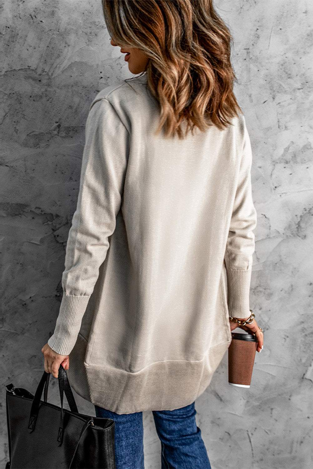 Women's Cardigan with Open Khaki Super Soft Long-Sleeve