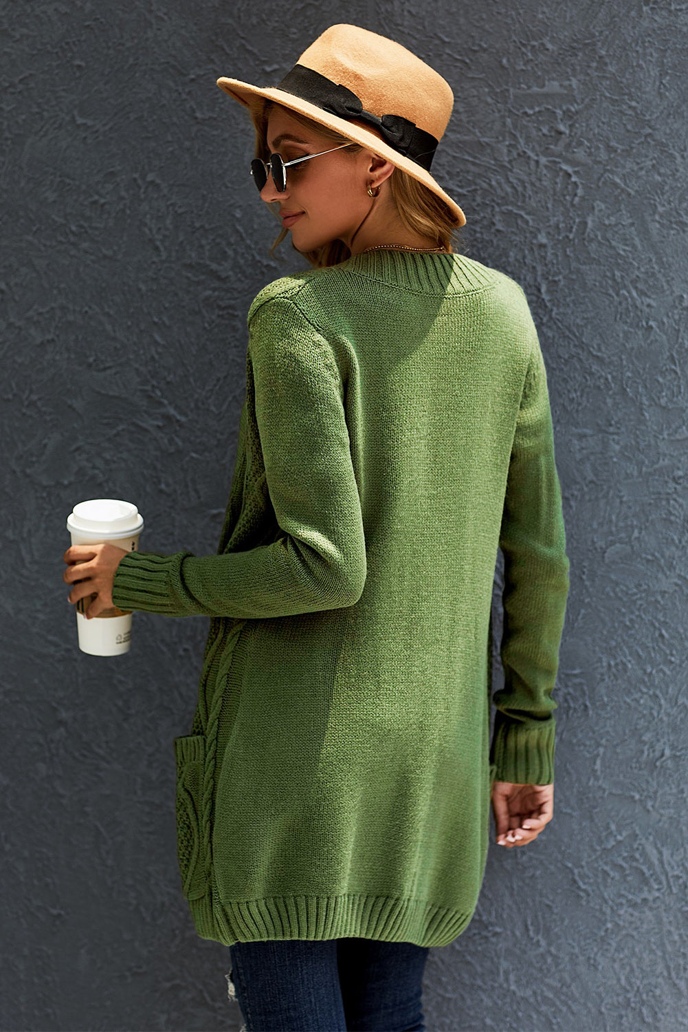 Cardigan for Women Pocket and Buttons Closure Green Front