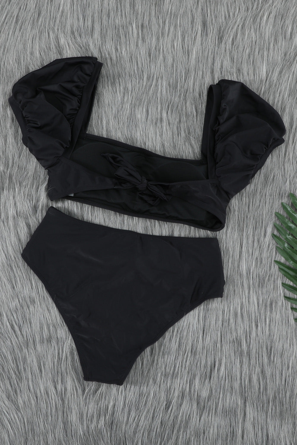 Bikini for Women Black Bubble Sleeves Square Neck High-Rise