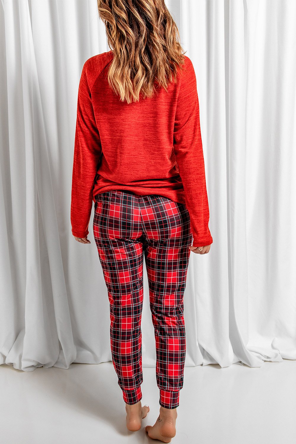 Women's Plaid Lounge Red Heart Print Set