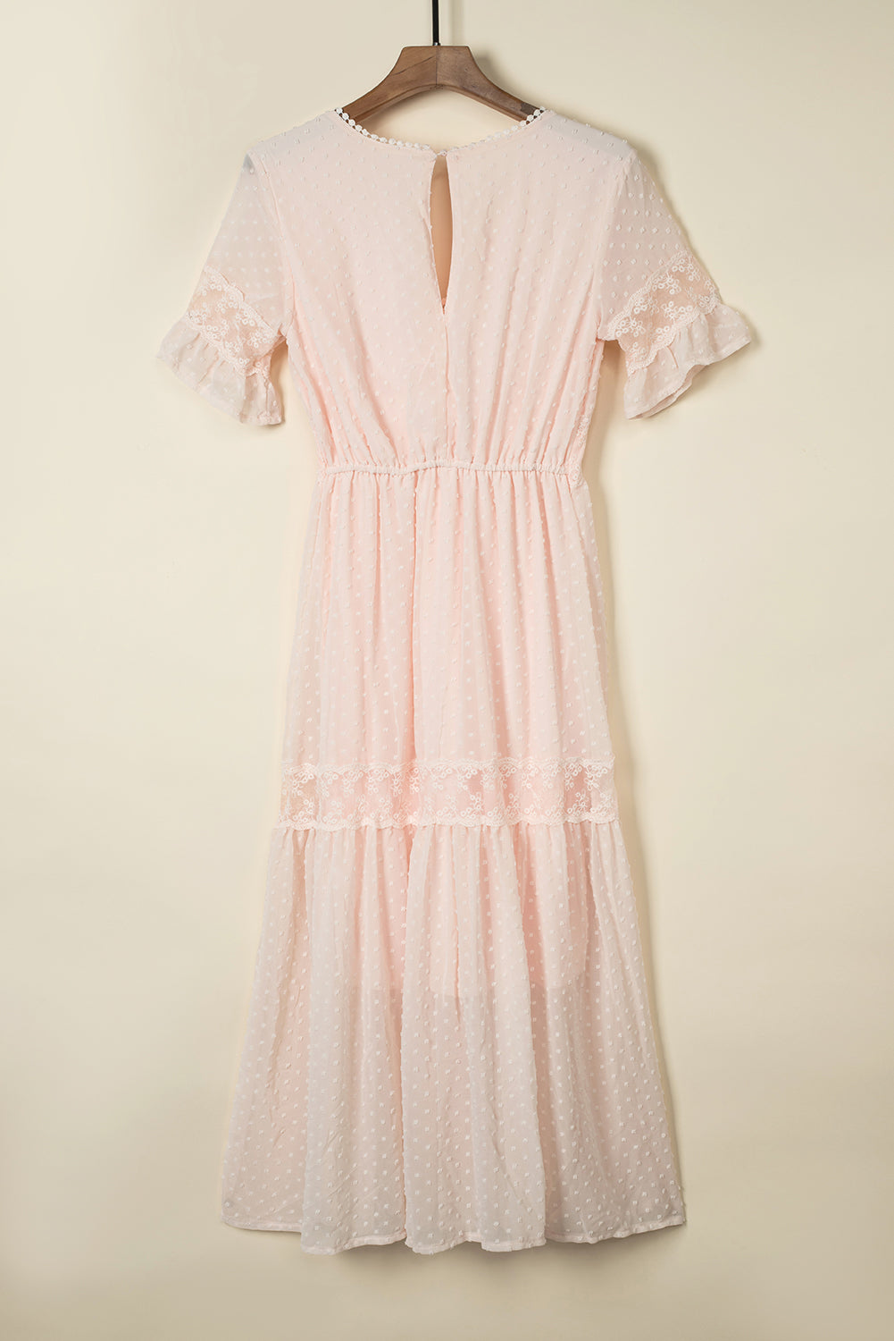 Women's Maxi Dress with Pink Short-Sleeve Bohemian