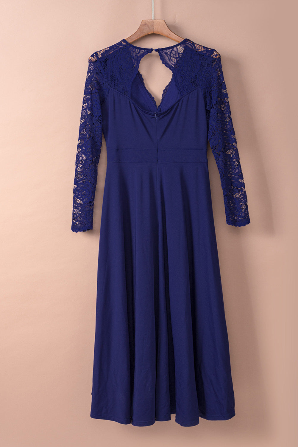 Dress for Women Formal Dark Blue Lace-Trimmed Open-Back
