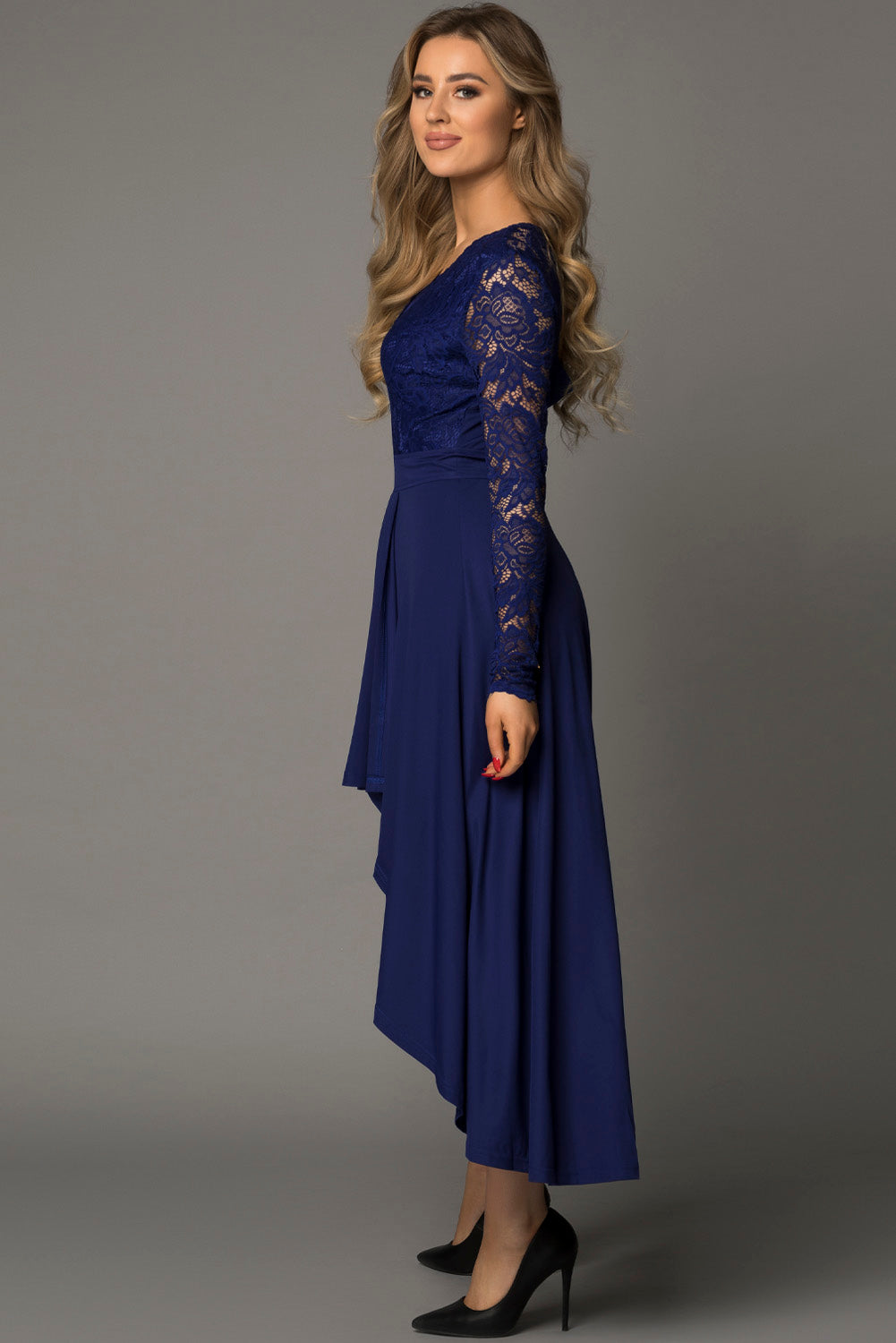 Dress for Women Formal Dark Blue Lace-Trimmed Open-Back