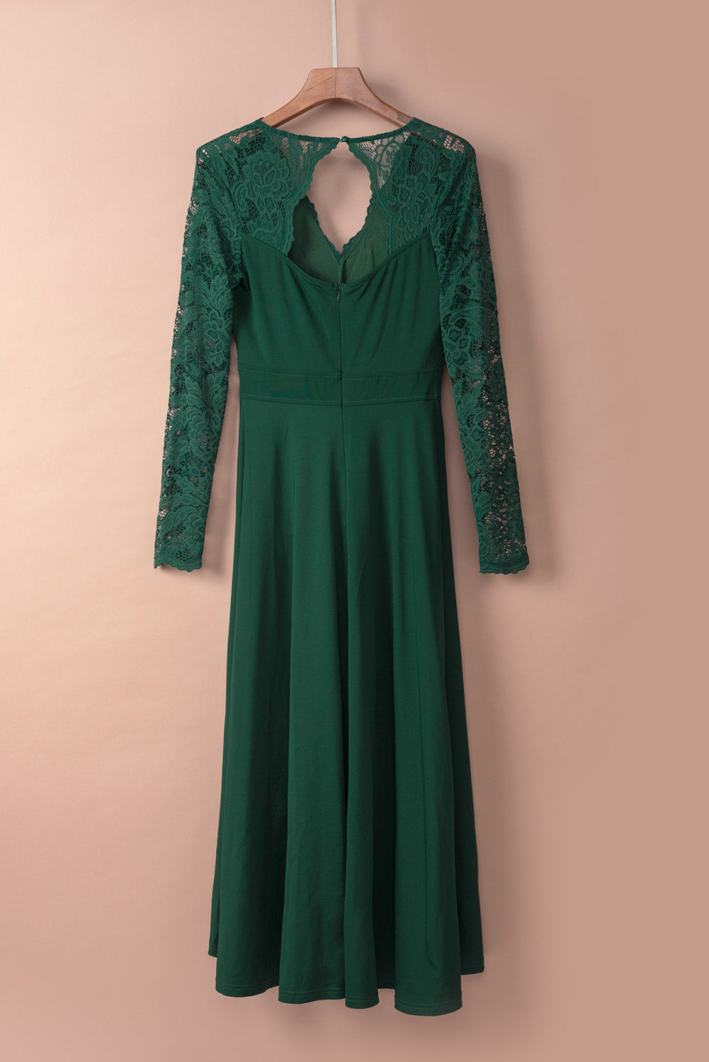Women's Dress with Green Long-Sleeve Lace-Trimmed Evening