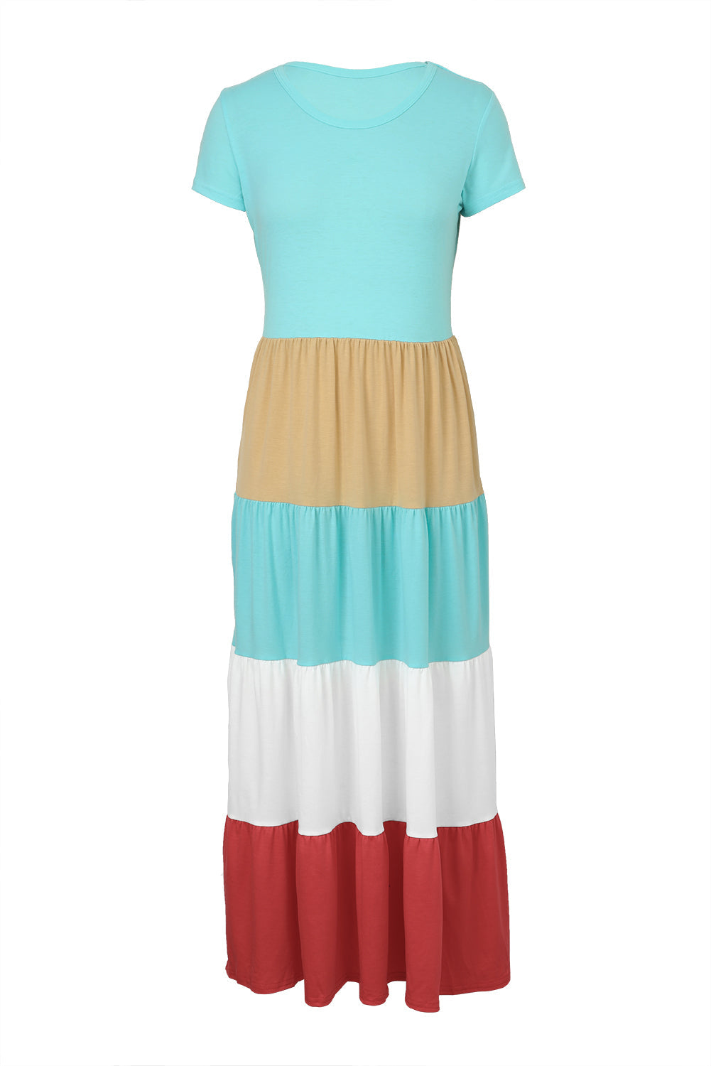 Women's Family Matching Round Neck Short-Sleeve Color-Block Adult Maxi Dress