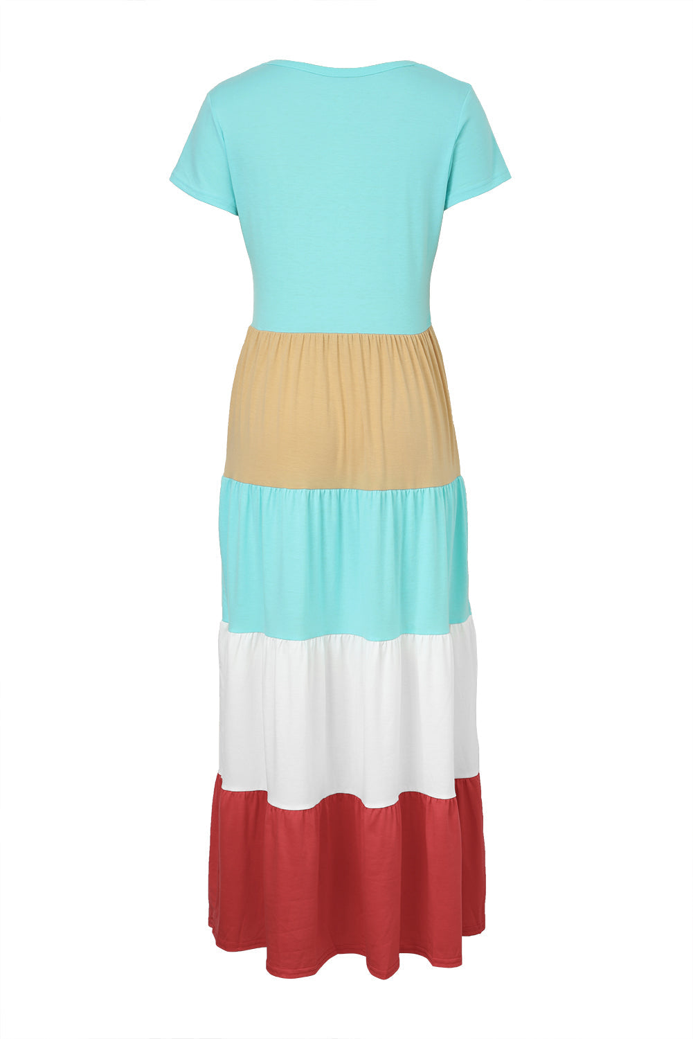 Women's Family Matching Round Neck Short-Sleeve Color-Block Adult Maxi Dress