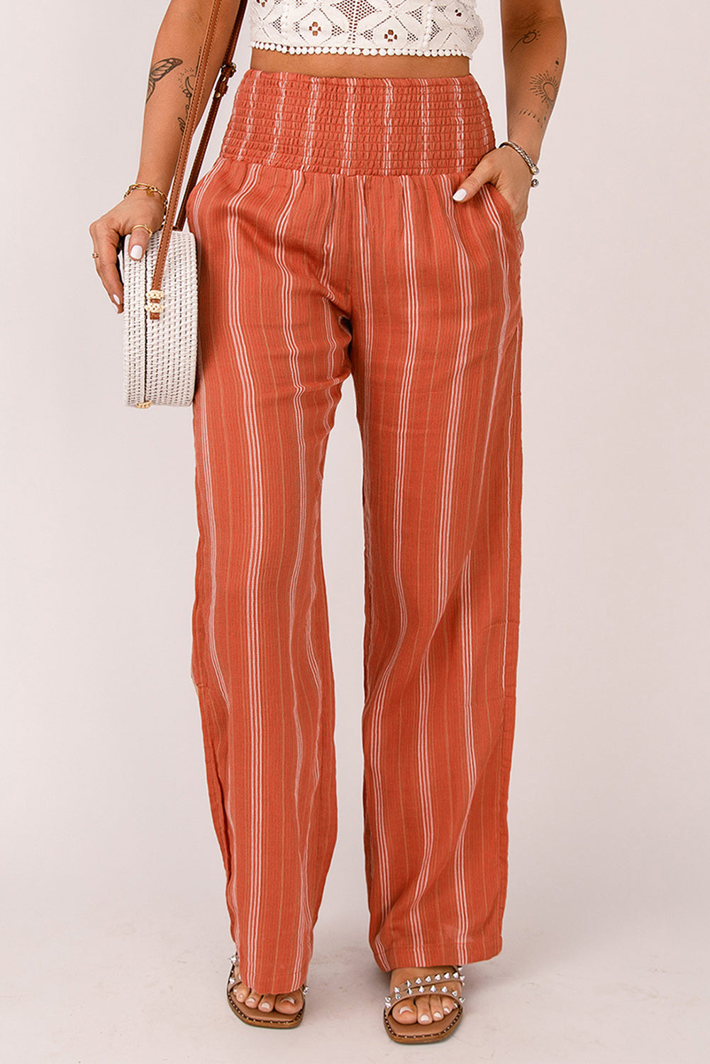 Women's Leg Pants with Orange High-Rise Straight