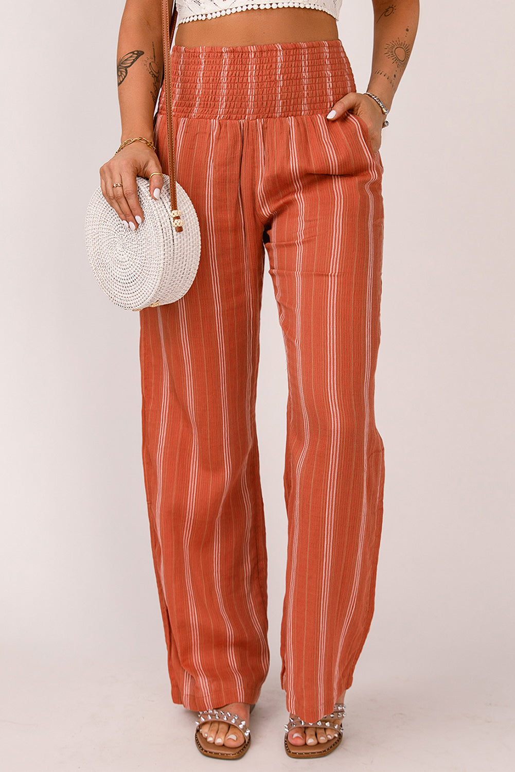 Women's Leg Pants with Orange High-Rise Straight