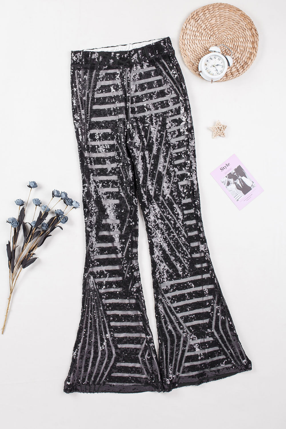 Leg Pants for Women Wide Black Sequin