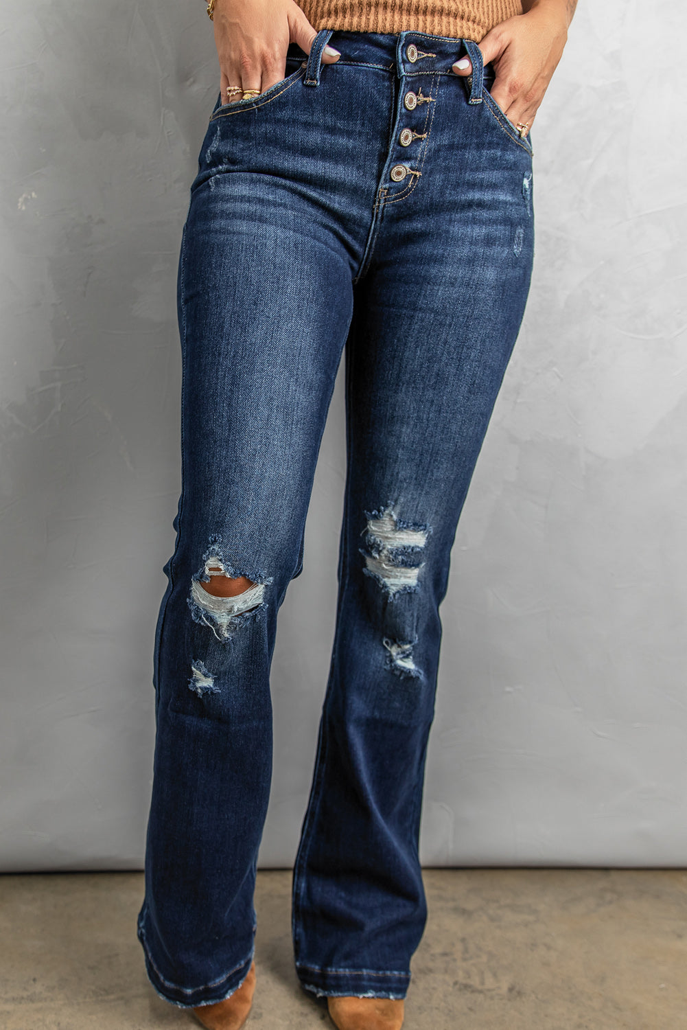 Women's Distressed Flare Bottom Jeans