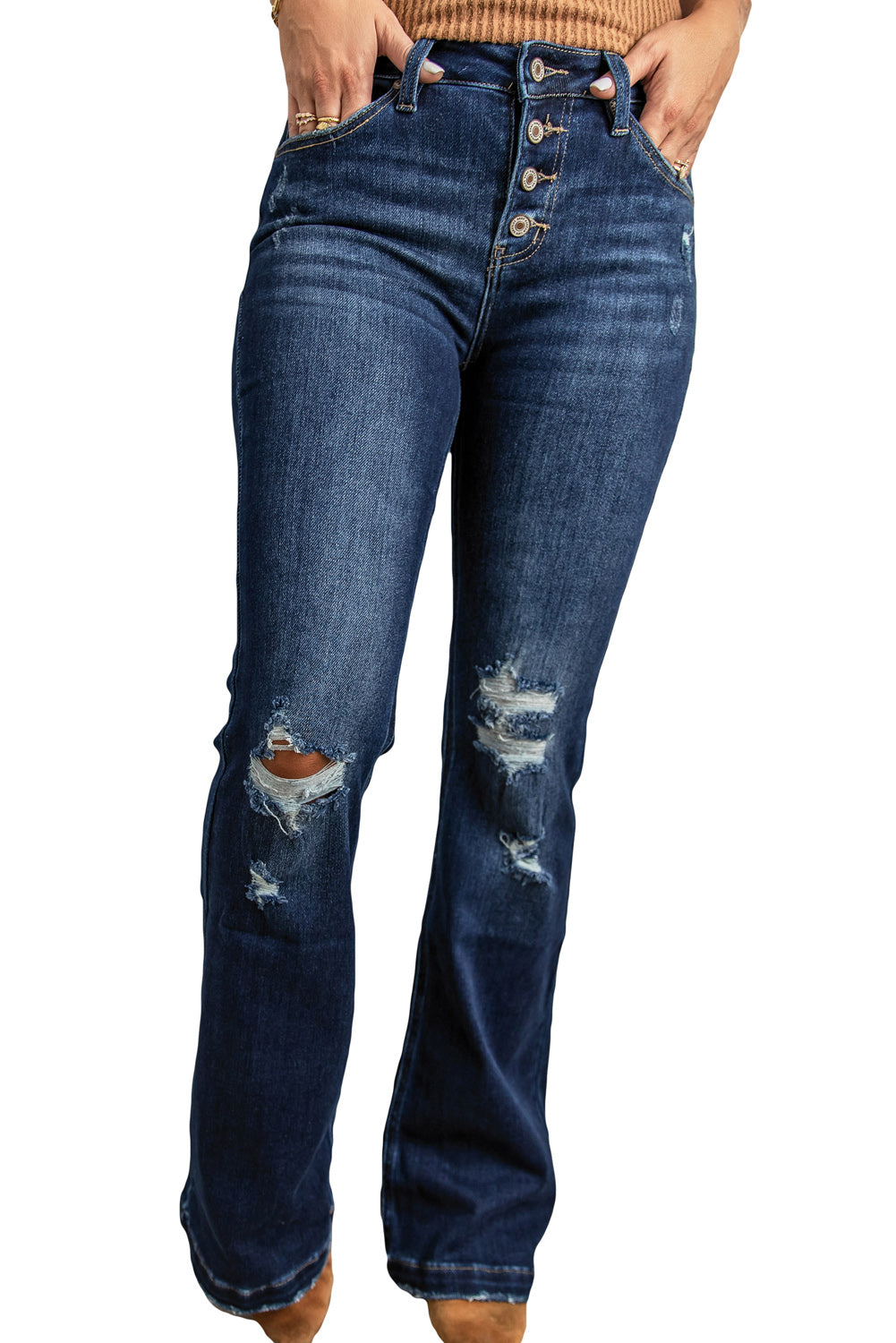 Women's Distressed Flare Bottom Jeans