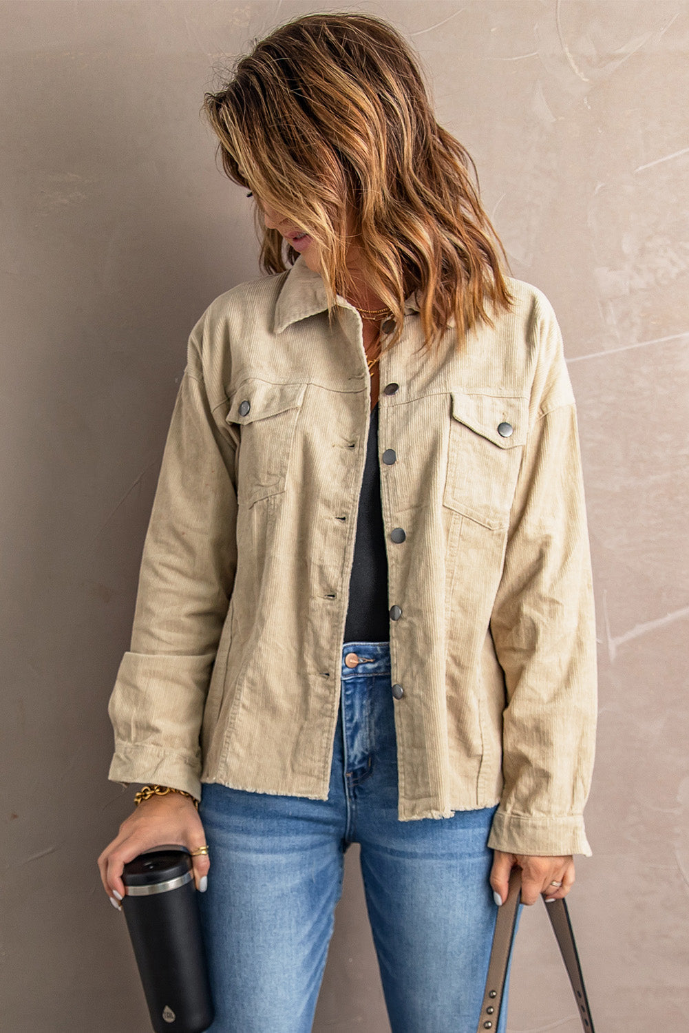 Women's Jacket with Cord Khaki Pocket