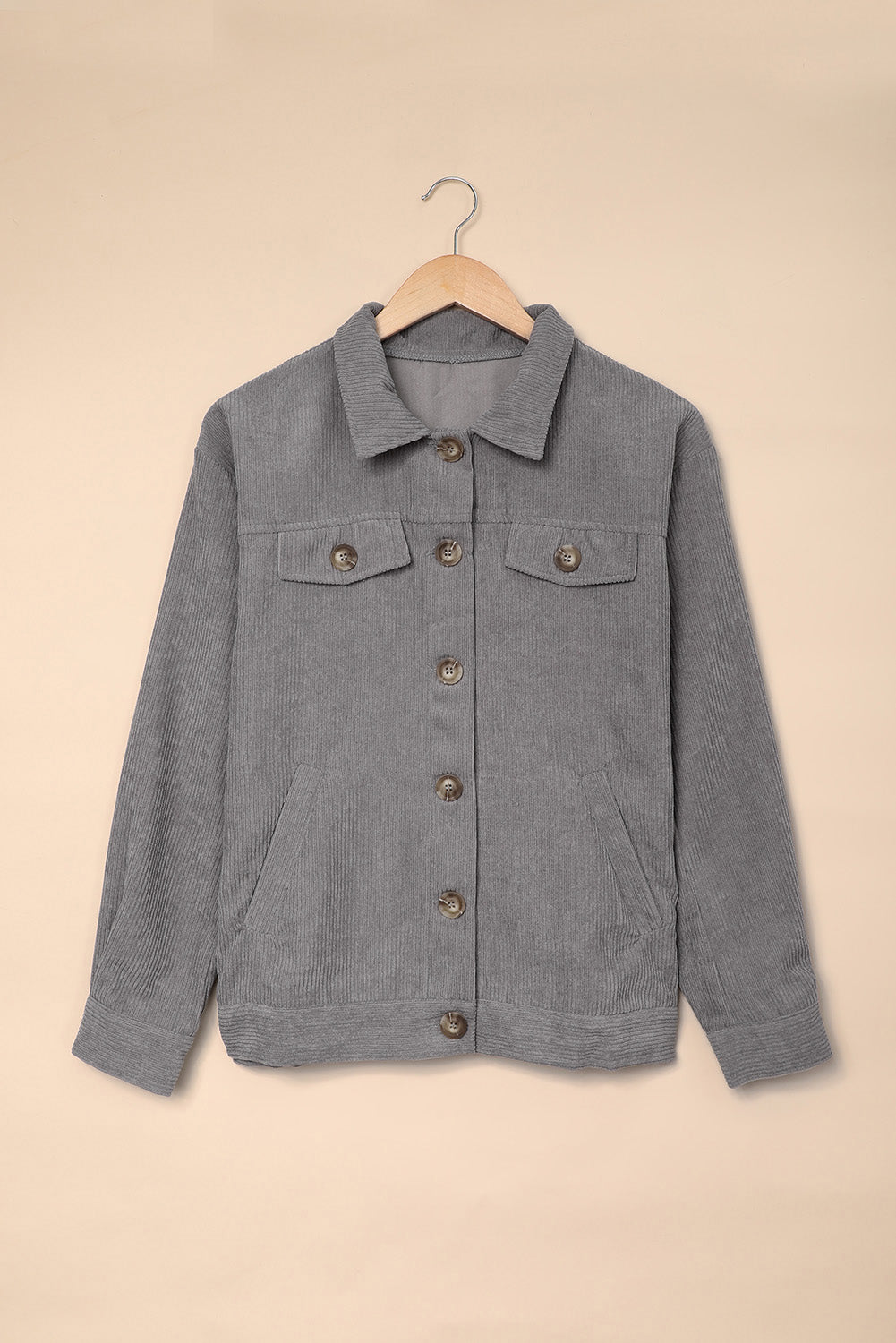 Women's Gray Rib-Knitted Cord Jacket