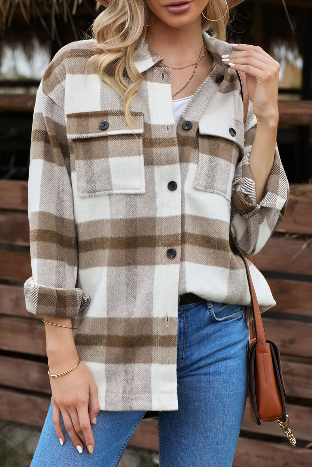 Shacket for Women Womens Khaki Plaid
