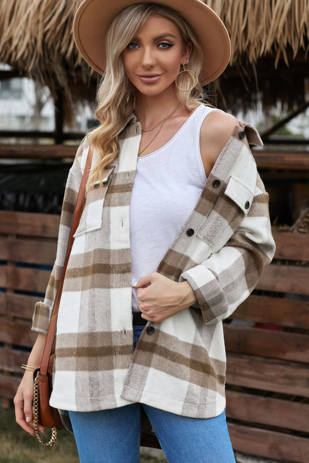 Shacket for Women Womens Khaki Plaid