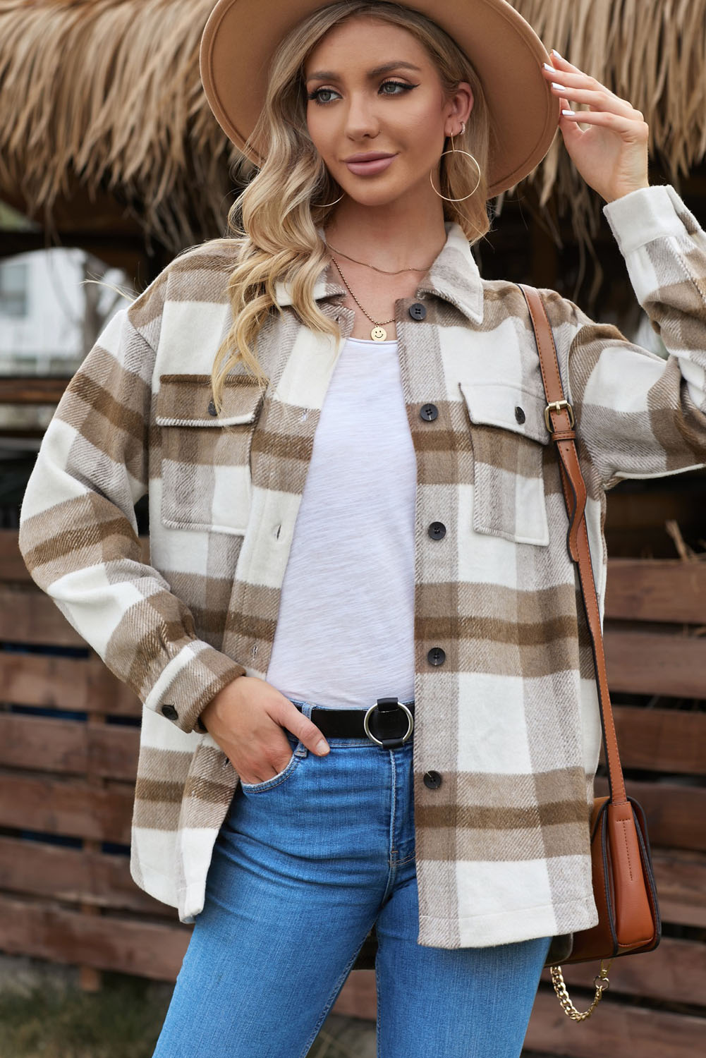 Shacket for Women Womens Khaki Plaid