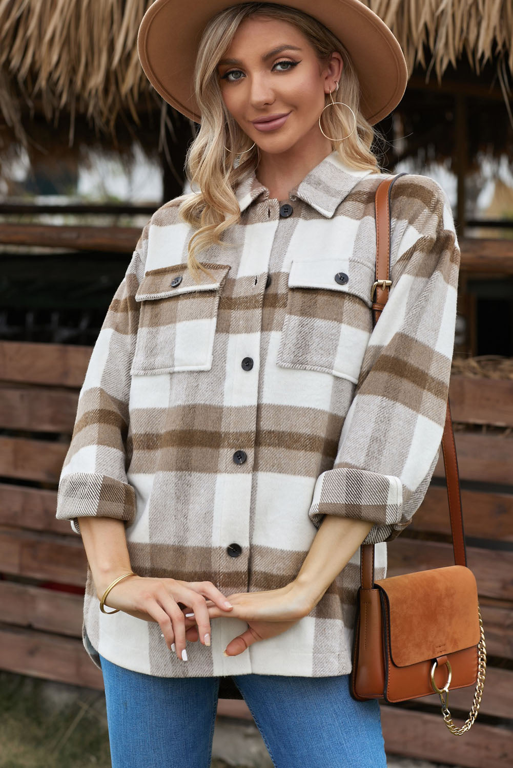 Shacket for Women Womens Khaki Plaid