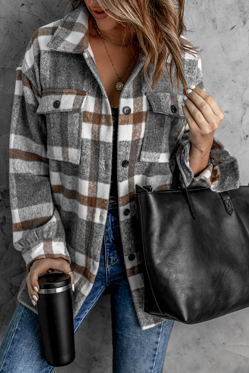 Women's Shacket with Winter Brown Plaid