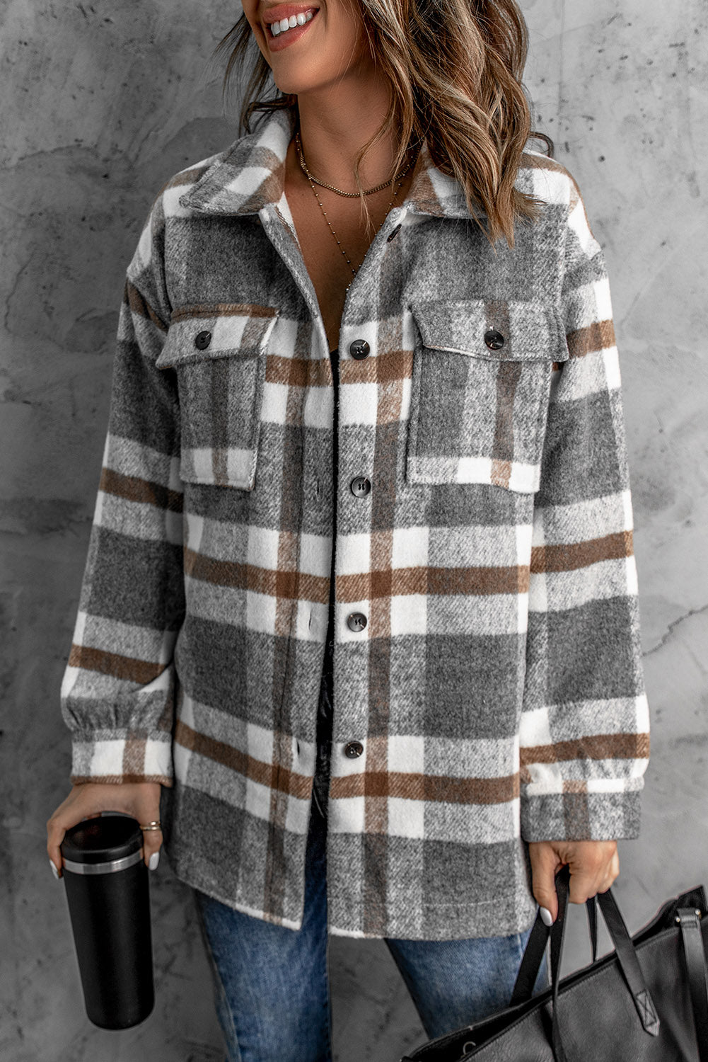 Women's Shacket with Winter Brown Plaid