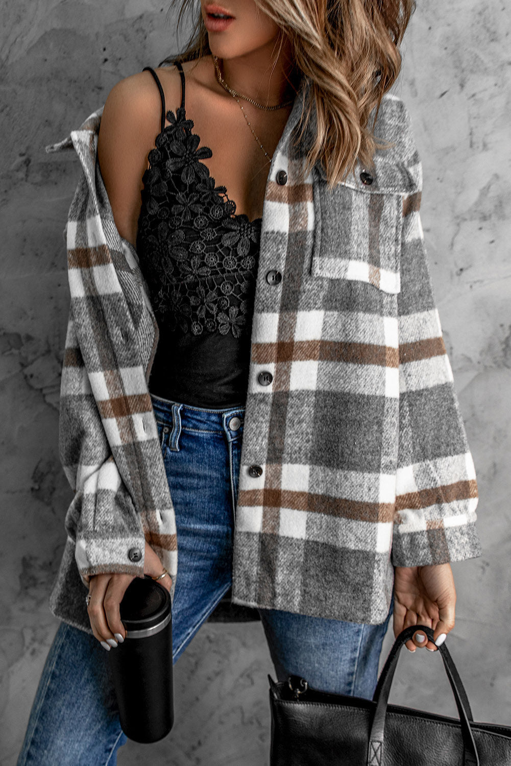 Women's Shacket with Winter Brown Plaid
