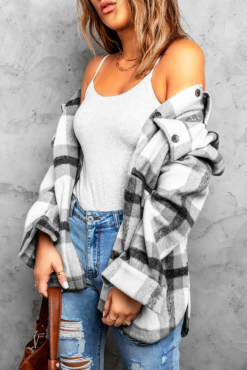 Shacket for Women Black Plaid Print