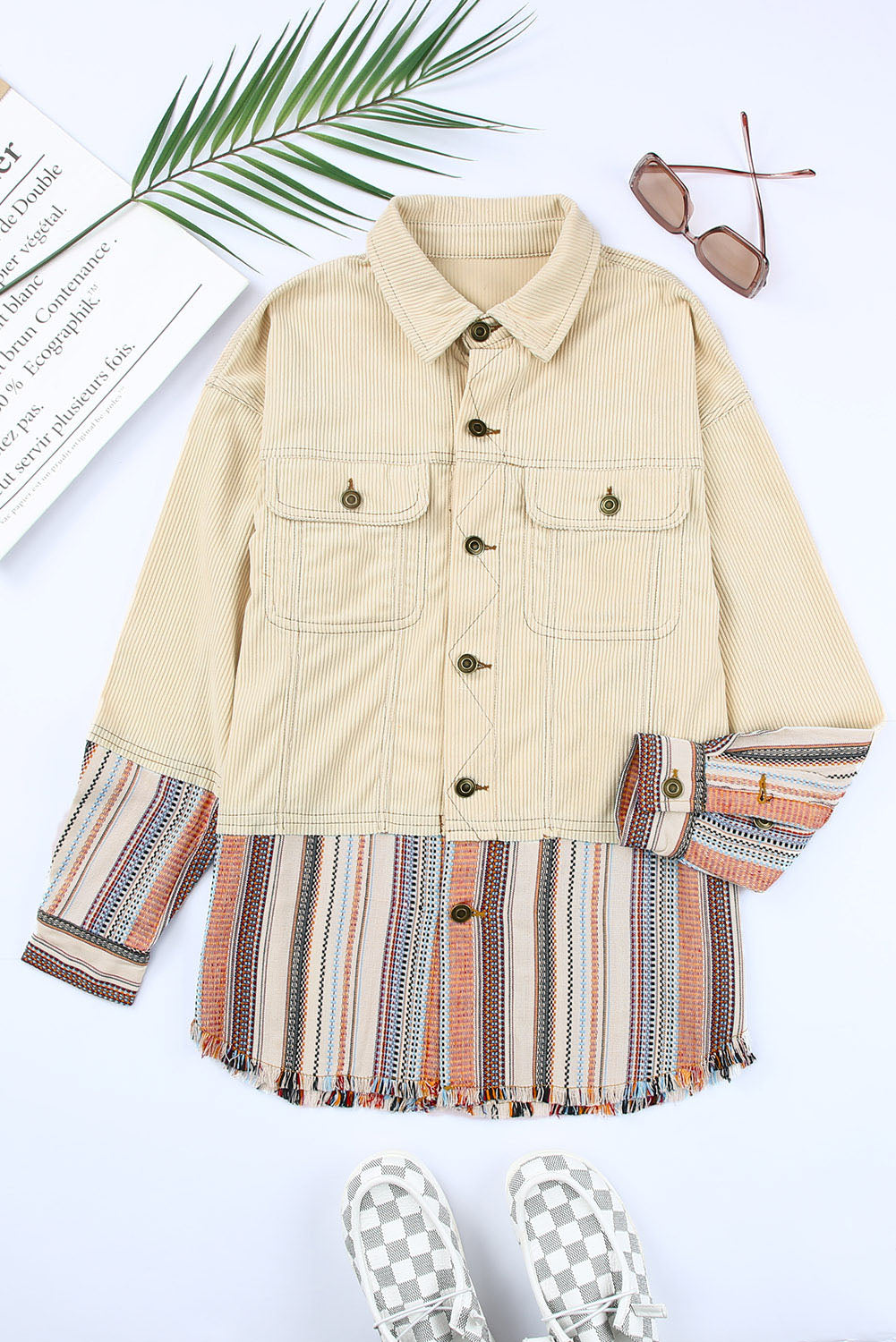 Women's Cord Beige Color-Block Jacket