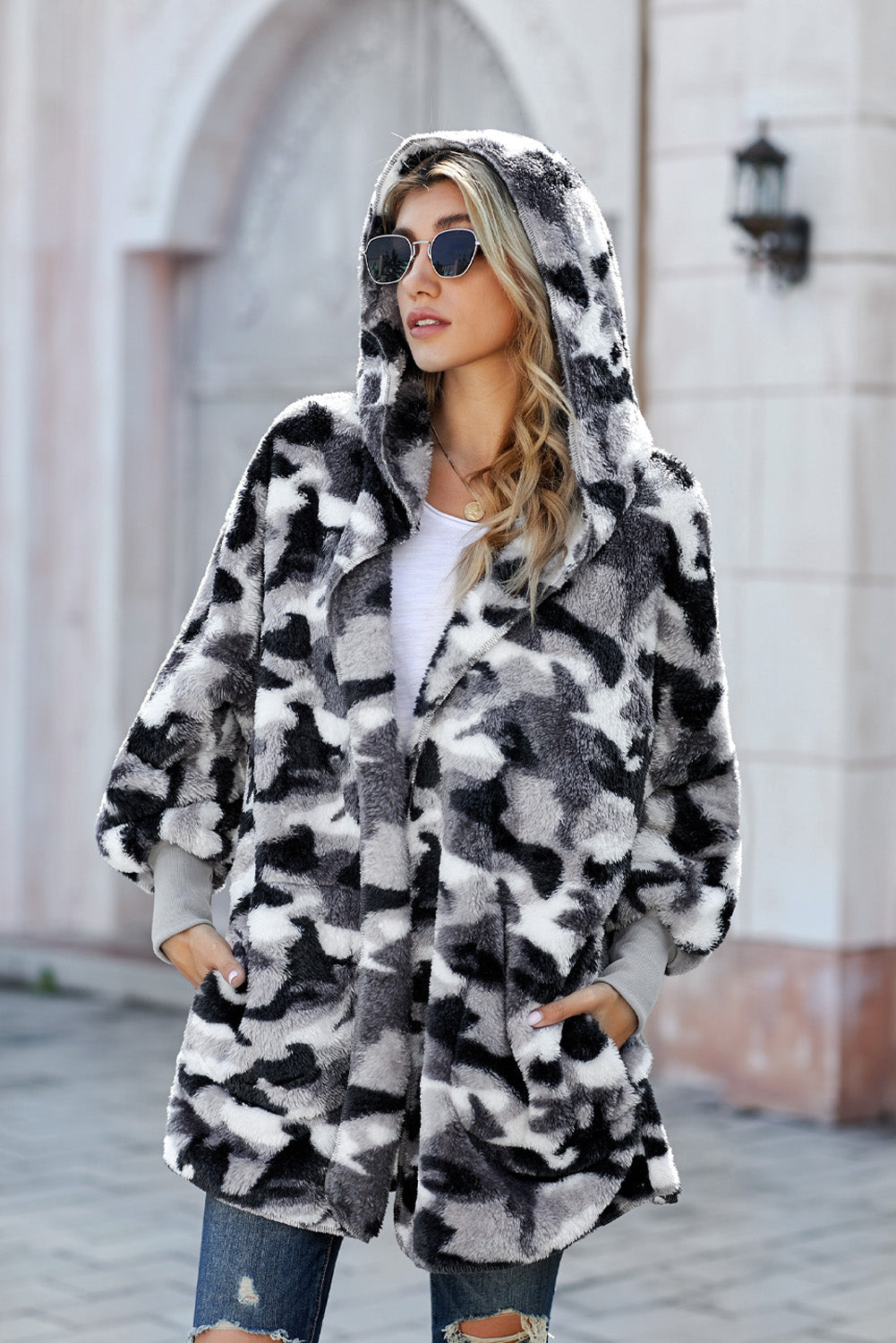 Women's Camo Fleece Hooded Coat