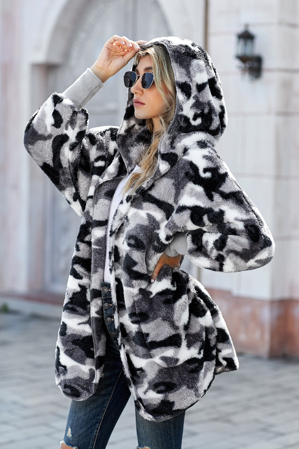 Women's Camo Fleece Hooded Coat