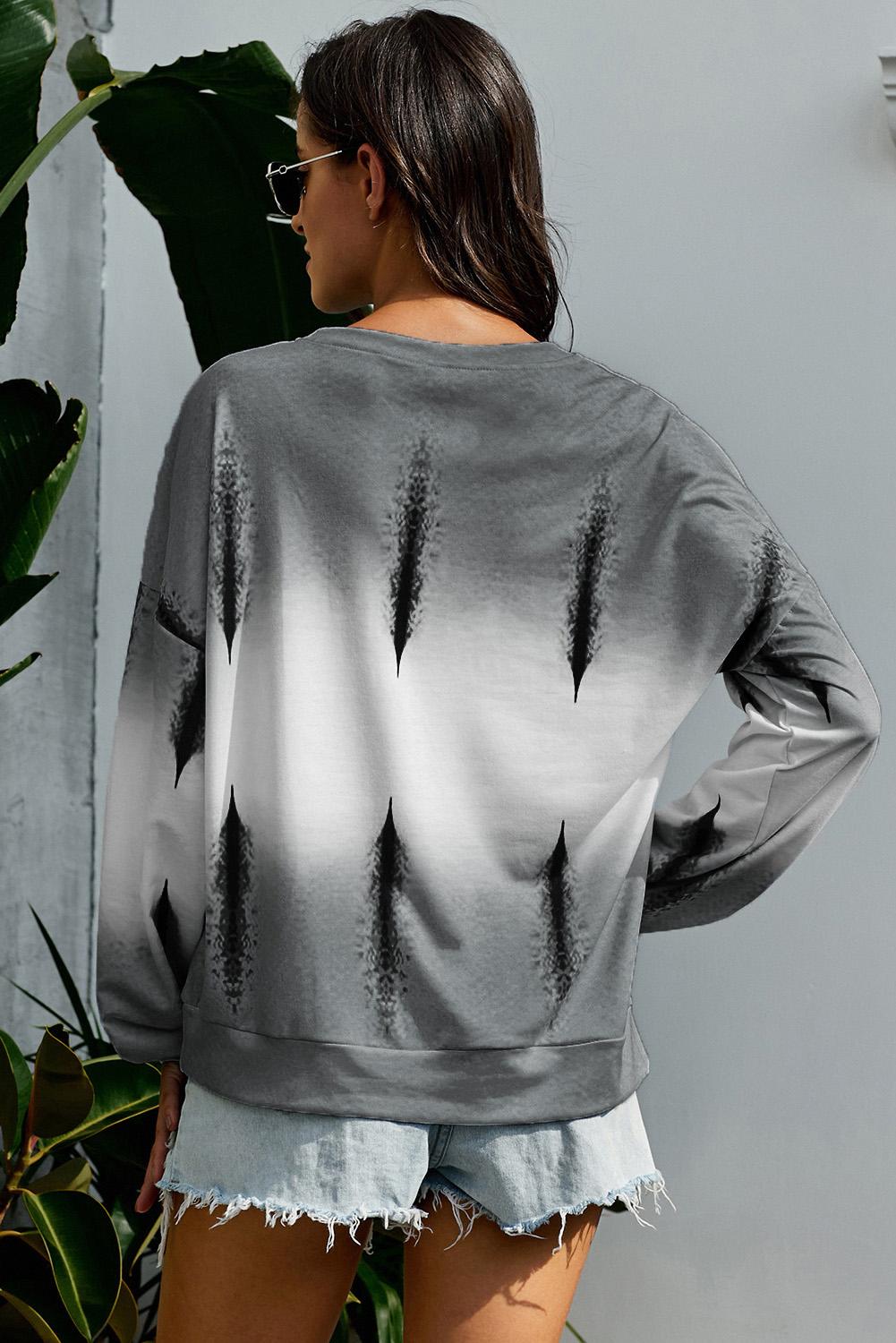 Women's Light Gray Color-Block Tie Dye Pullover Sweatshirt
