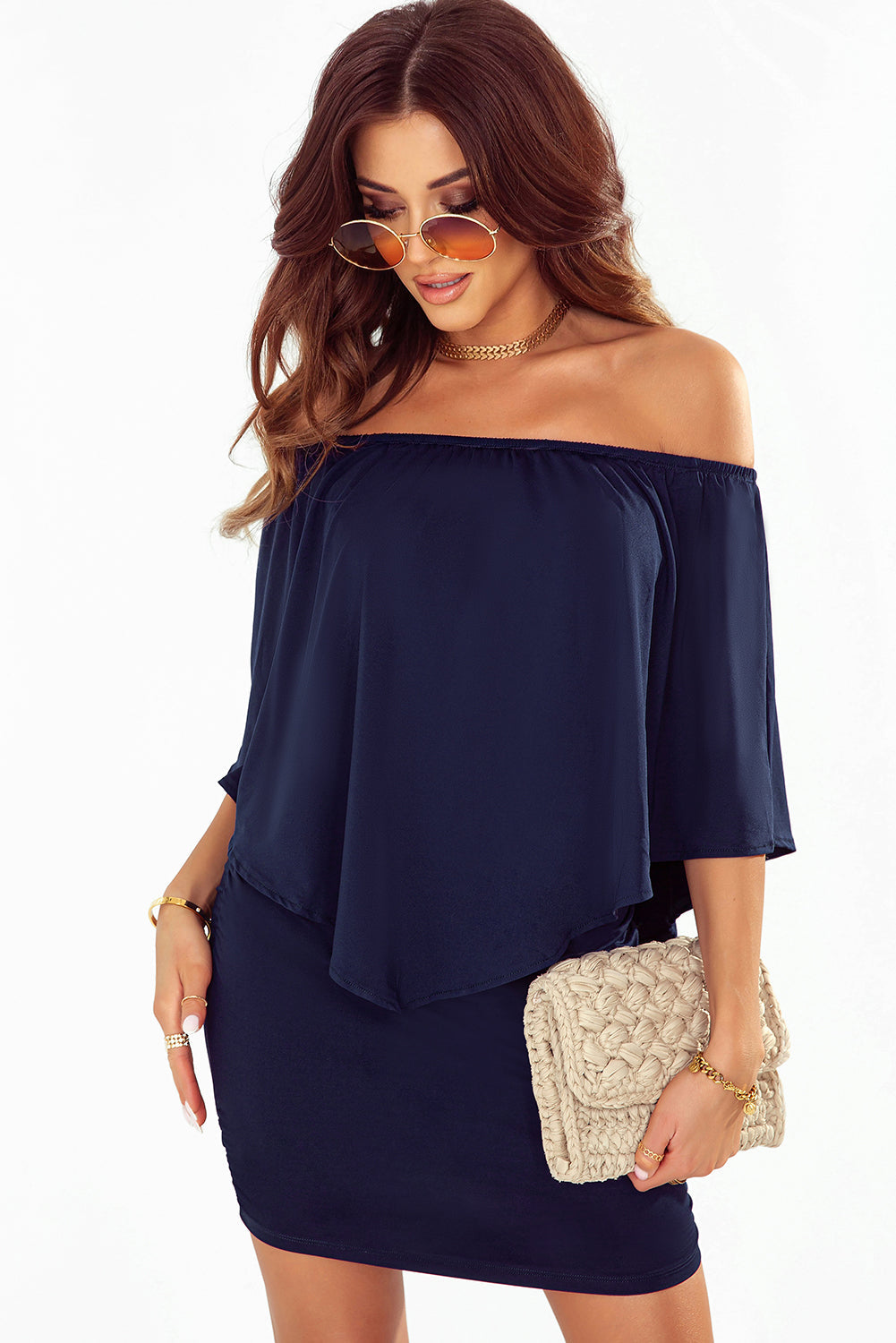 Women's Dressing Dark Blue Flounce Mini Dress