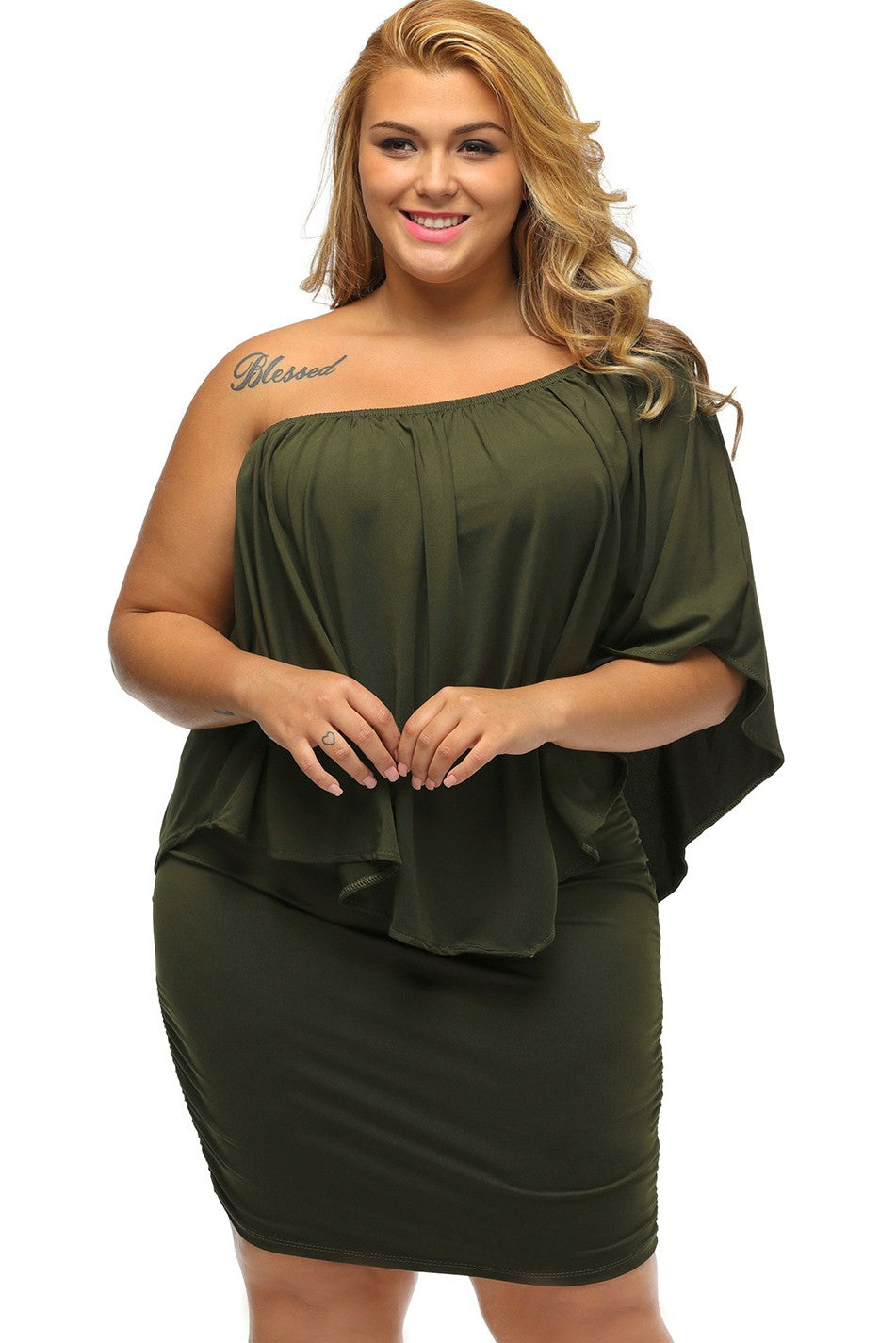 Women's Mini Dress with Layered Army Green Plus Size Multiple Dressing