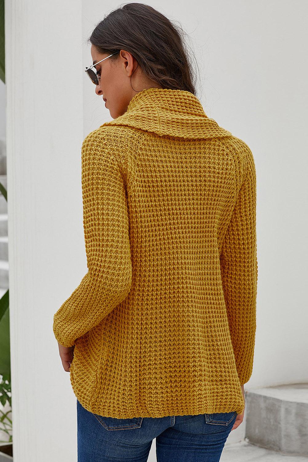 Women's Wrap Mustard Button-Front Turtleneck Sweater